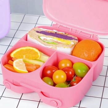 Якісний дитячий ланч бокс на 3 герметичні секції Bunny 1.4л, рожевий 