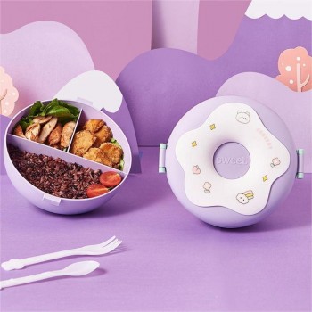 Круглый ланч бокс с приборами Donut 1000 мл, фиолетовый