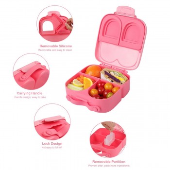 Якісний дитячий ланч бокс на 3 герметичні секції Bunny 1.4л, рожевий 