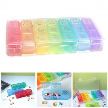 Большая таблетница - органайзер для таблеток с ячейками по дням 7х3, радуга