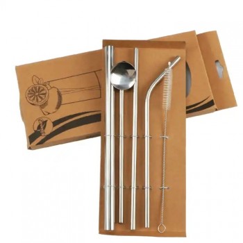 Набір металевих еко трубочок для напоїв 5 предметів Bar, срібло