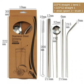 Набір металевих еко трубочок для напоїв 5 предметів Bar, срібло