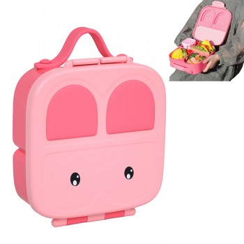 Якісний дитячий ланч бокс на 3 герметичні секції Bunny 1.4л, рожевий 