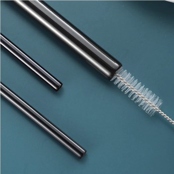 Набір металевих еко трубочок для напоїв 4 предмети в чохлі, чорний