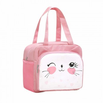 Термосумка для ланчу/lunch bag з кишенею Зайчик, рожева