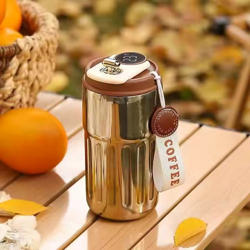 Термокружка для кофе Display Coffee 450мл с индикатором температуры и двойными стенками, серебряный