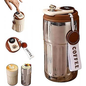 Термокружка для кофе Display Coffee 450мл с индикатором температуры и двойными стенками, серебряный