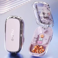 Разделитель для таблеток на 1/2, 1/3 и 1/4 E-chu Triple - компактный резак для лекарств, таблетница с лезвием и контейнером, розовая