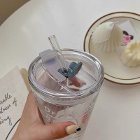 Стеклянный стакан с крышкой и трубочкой для кофе и напитков в корейском стиле - Drink List, 480 мл