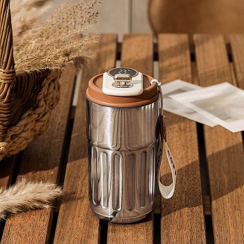 Термокружка для кофе Display Coffee 450мл с индикатором температуры и двойными стенками, серебряный