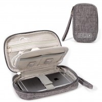 Компактный дорожный органайзер для кабелей и электроники Mini Cable двухслойный, серый