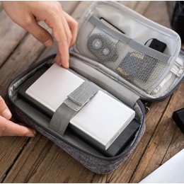 Компактный дорожный органайзер для кабелей и электроники Mini Cable двухслойный, серый