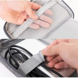 Компактный дорожный органайзер для кабелей и электроники Mini Cable двухслойный, серый