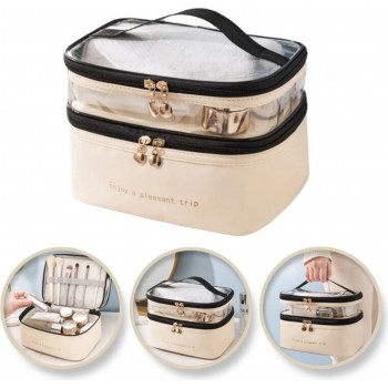 Дорожная косметичка Trip, двухъярусный органайзер с прозрачной крышкой, бежевый