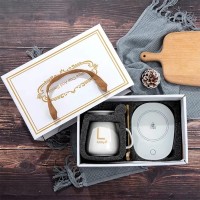 Керамическая чашка Lucky 350 мл с подогревом от USB, с крышкой и ложкой в подарочной коробке, белая