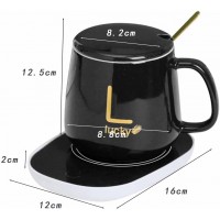 Керамическая чашка Lucky 350 мл с подогревом от USB, с крышкой и ложкой в подарочной коробке, черная