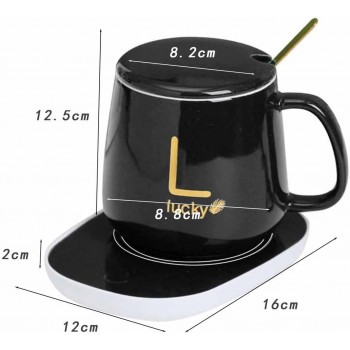 Керамическая чашка Lucky 350 мл с подогревом от USB, с крышкой и ложкой в подарочной коробке, черная