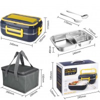 Ланч-бокс с подогревом Volt 12В/24В/220В + термосумка и приборы, судочек для обеда в авто и офис 1.5л, синий