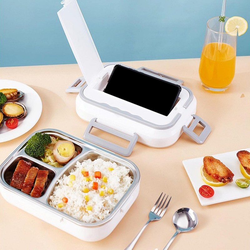 Ланч-бокс с подогревом Volt 12В/24В/220В + термосумка и приборы, судочек для обеда в авто и офис 1.5л, синий