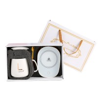 Керамическая чашка Lucky 350 мл с подогревом от USB, с крышкой и ложкой в подарочной коробке, белая