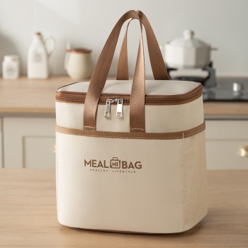 Термосумка для їжі Meal Bag 10л L, ланч-бег для обідів, сумка-холодильник для ланч-боксів, бежева