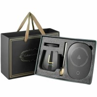 Керамическая чашка Lucky 350 мл с подогревом от USB, с крышкой и ложкой в подарочной коробке, черная