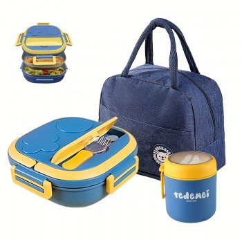 Дитячий набір для обіду TeDeMei Play 3в1 - ланч-бокс 550мл, супниця 530мл та термосумка 5л, синій