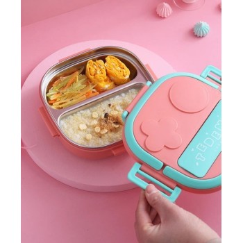 Дитячий ланч-бокс на 2 секції TeDeMei Play 550 мл зі сталевою чашею та приборами, рожевий