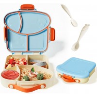 Детский милый ланч-бокс Toast 880 мл на 4 герметичных отсека, соусница и приборы, голубой