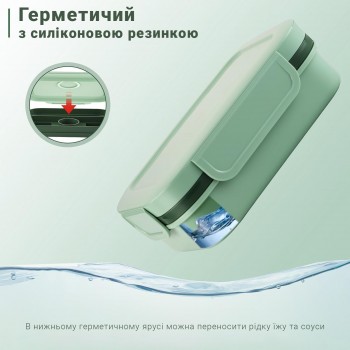 Великий ланч-бокс Bento Max 2000 мл: 2 яруси, 8 відсіків та столові прибори, зелений