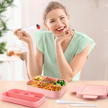 Великий ланч-бокс Bento Max 2000 мл: 2 яруси, 8 відсіків та столові прибори, рожевий