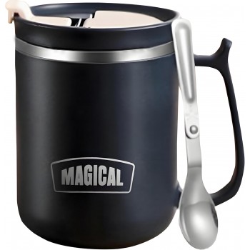 Термочашка Magical Mug 500 мл с двойными стенками и складной ложкой, черная