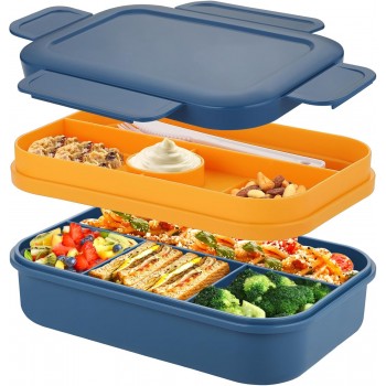 Великий ланч-бокс Bento Max 2000 мл: 2 яруси, 8 відсіків та столові прибори, синій