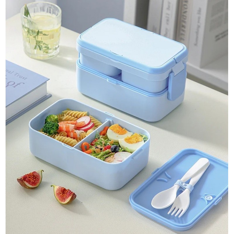 Ланч-набір 2в1 Candy Max 1780 мл - двоярусний бокс на 3 контейнери і термосумка, блакитний