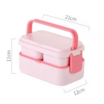 Ланч-набір 2в1 Candy Max 1780 мл - двоярусний бокс на 3 контейнери і термосумка, розовый