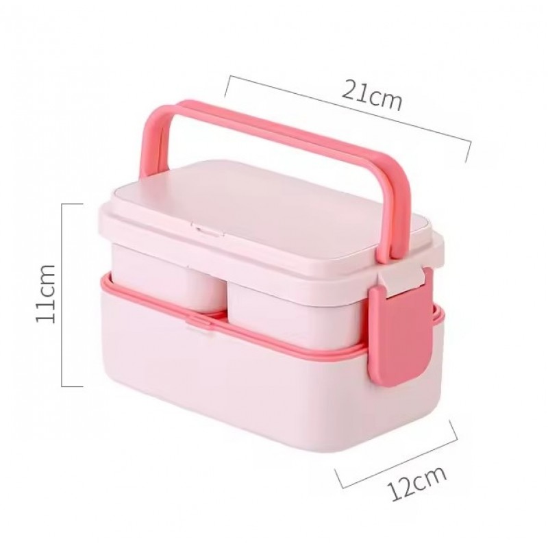 Ланч-набір 2в1 Candy Max 1780 мл - двоярусний бокс на 3 контейнери і термосумка, розовый