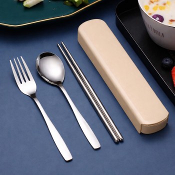 Набор металлических столовых приборов в футляре 3 предмета Hot, бежевый