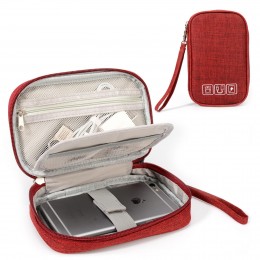 Компактный дорожный органайзер для кабелей и электроники Mini Cable двухслойный, красный