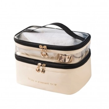 Дорожная косметичка Trip, двухъярусный органайзер с прозрачной крышкой, бежевый