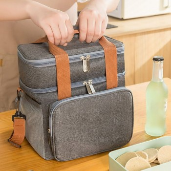 Двоярусна термосумка Duplex 13 л, ланч бег для їжі з собою, сіра