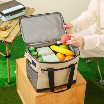 Велика термосумка-холодильник 20 л CoolTote для пляжу, подорожей і пікніків, бежева