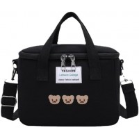 Термосумка Fashion Bear на 6 л с вышивкой для ланч бокса и обедов, чёрная