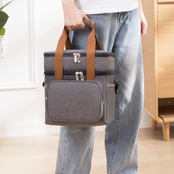 Двоярусна термосумка Duplex 13 л, ланч бег для їжі з собою, сіра