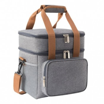 Двоярусна термосумка Duplex 13 л, ланч бег для їжі з собою, сіра