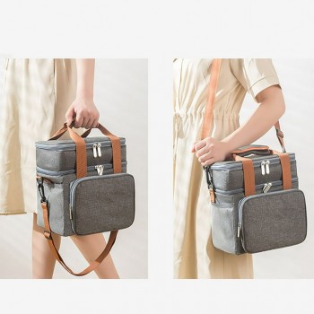 Двоярусна термосумка Duplex 13 л, ланч бег для їжі з собою, сіра