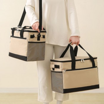 Велика термосумка-холодильник 20 л CoolTote для пляжу, подорожей і пікніків, бежева