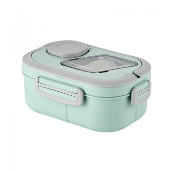 Дворівневий ланч-бокс Chao 1200 мл, герметичний контейнер для їжі з соусником та приборами, м'ятний