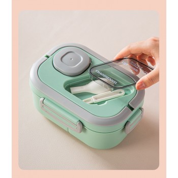 Дворівневий ланч-бокс Chao 1200 мл, герметичний контейнер для їжі з соусником та приборами, м'ятний