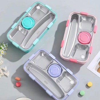 Ланч-бокс Just Slim 720 мл зі сталевою серединою, соусницею та приборами, рожевий