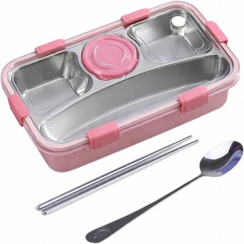 Ланч-бокс Just Slim 720 мл зі сталевою серединою, соусницею та приборами, рожевий